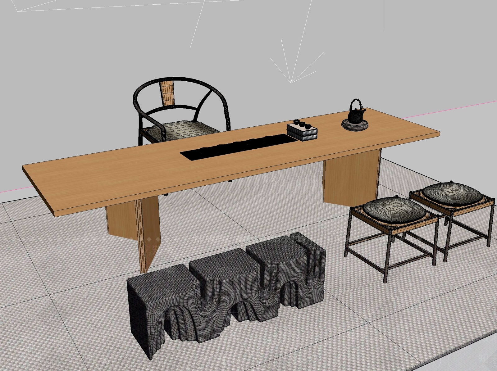 新中式中式茶桌椅3D模型下载【ID:1201463075】