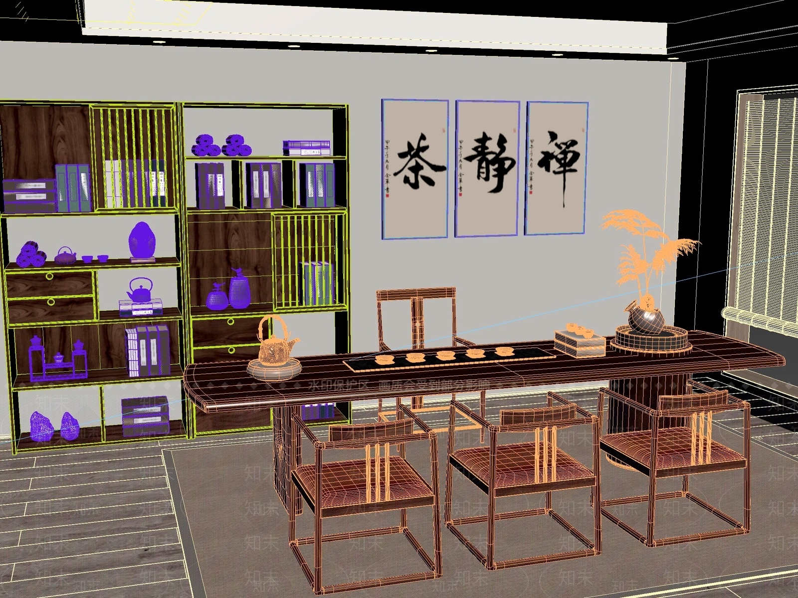 新中式中式茶桌椅3D模型下载【ID:1201463230】