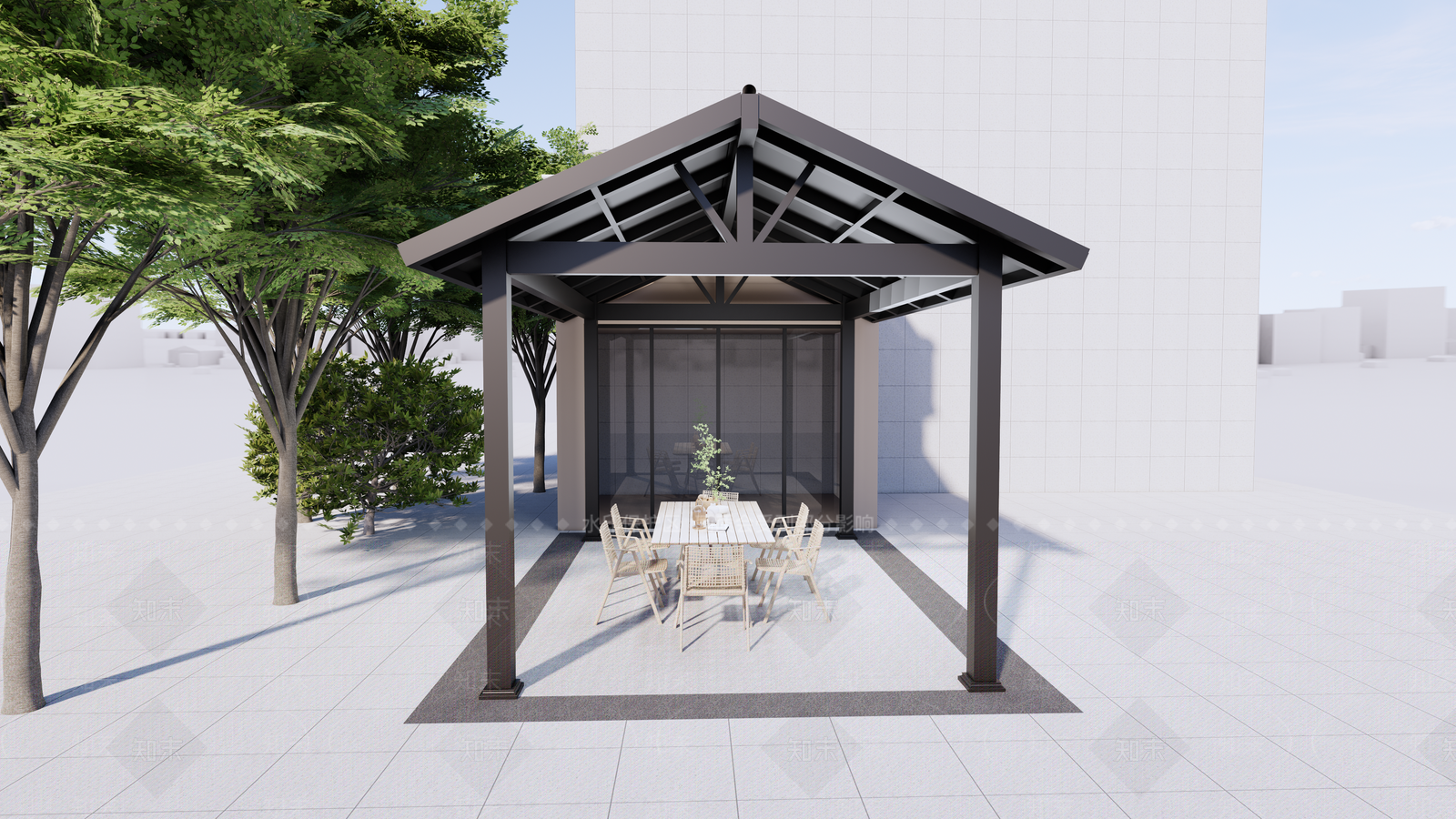 现代新中式廊架SU模型下载【ID:1201463237】