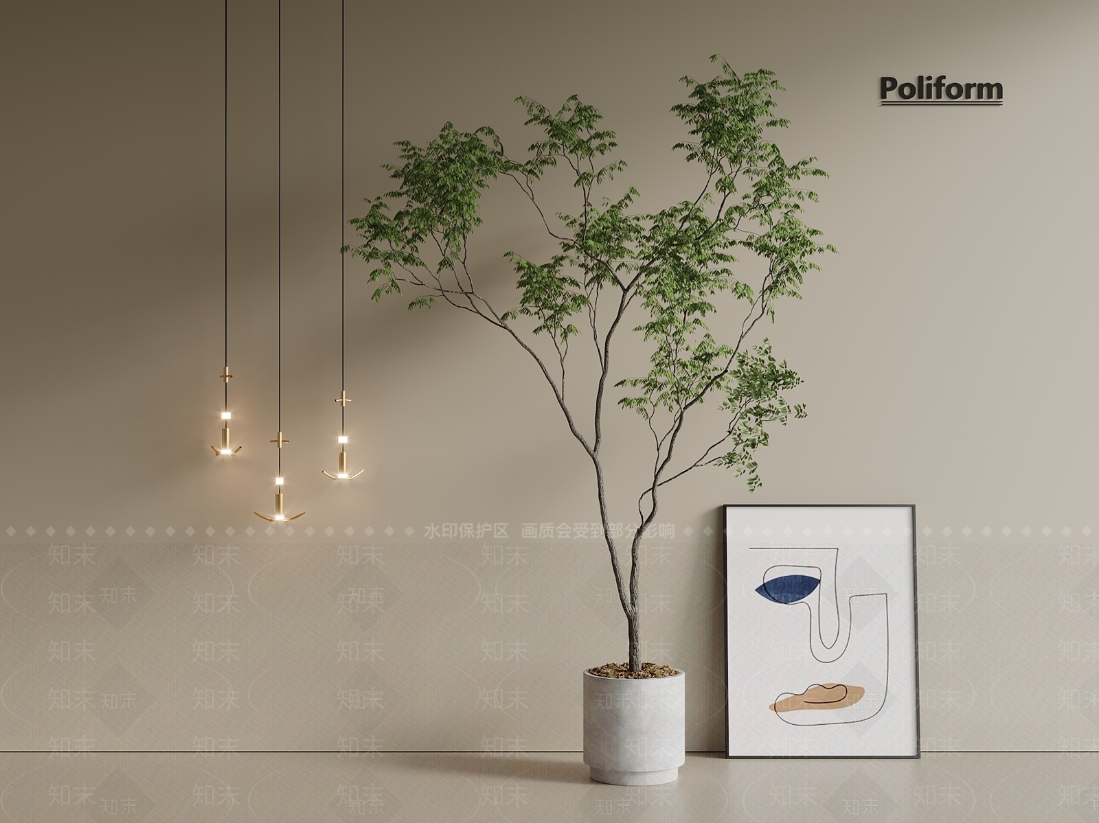 新中式中古现代盆栽3D模型下载【ID:1201464949】