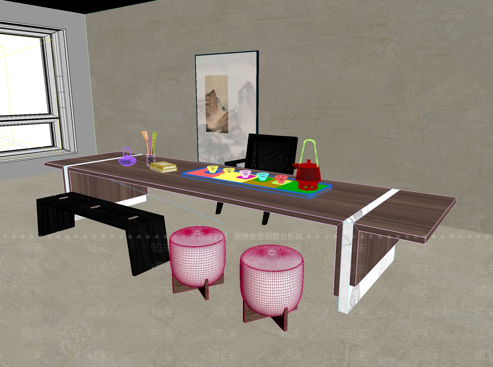 新中式中式茶桌椅3D模型下载【ID:1201466069】