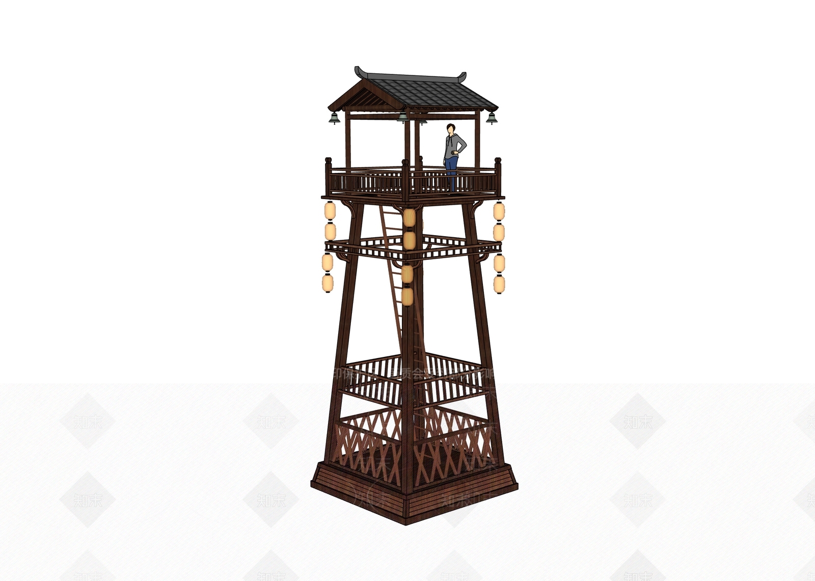 中式复古古建筑SU模型下载【ID:1201466858】