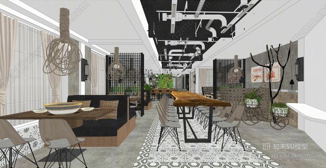 虾宴主题餐厅SU模型下载【ID:641347010】