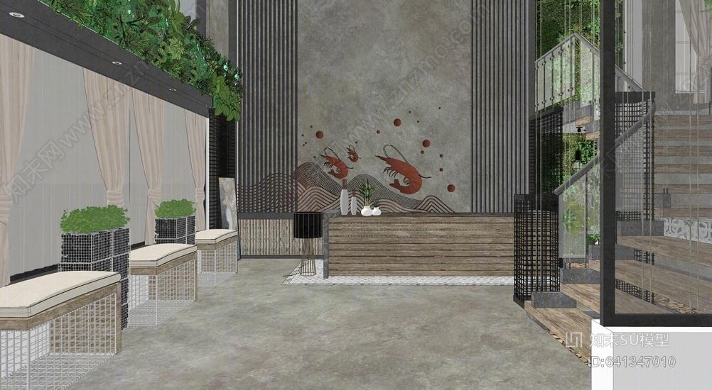 虾宴主题餐厅SU模型下载【ID:641347010】