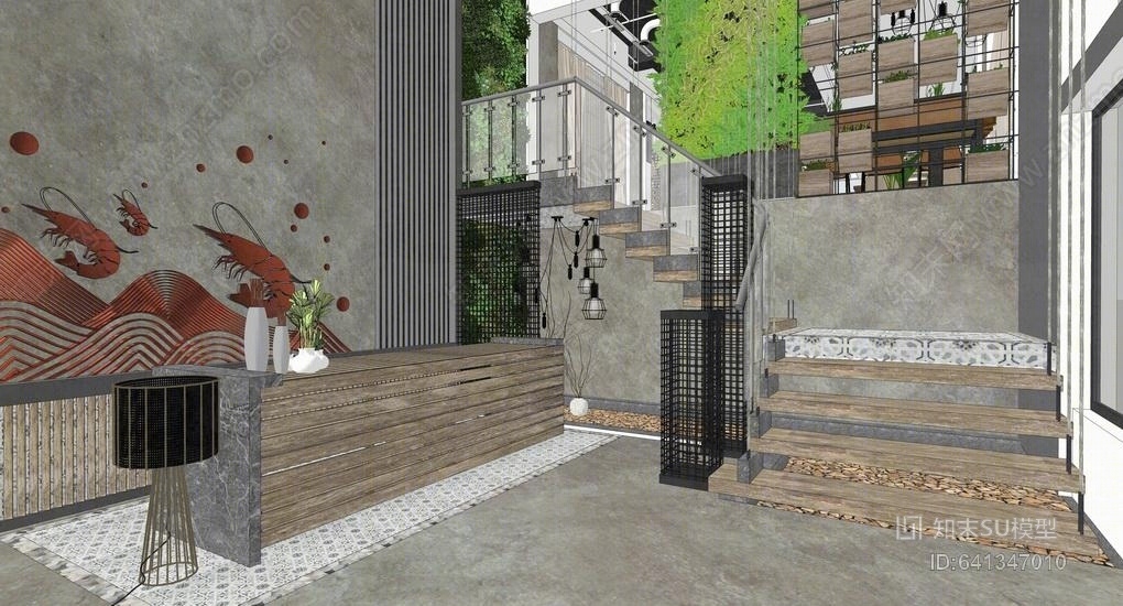 虾宴主题餐厅SU模型下载【ID:641347010】