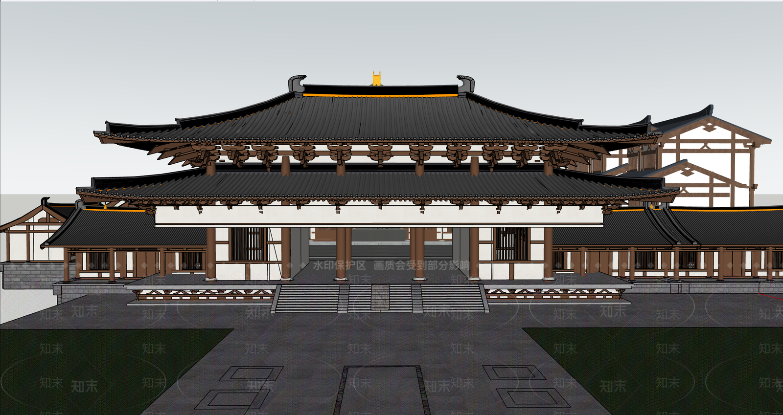 中式新中式古建筑SU模型下载【ID:1201469363】