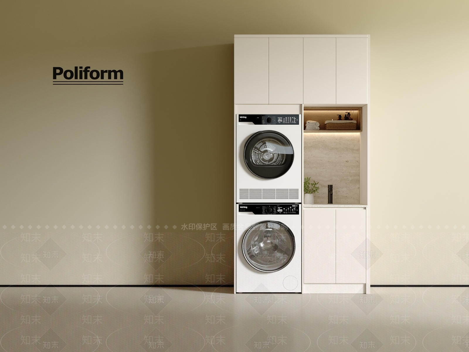 现代奶油洗衣机柜3D模型下载【ID:1201469432】