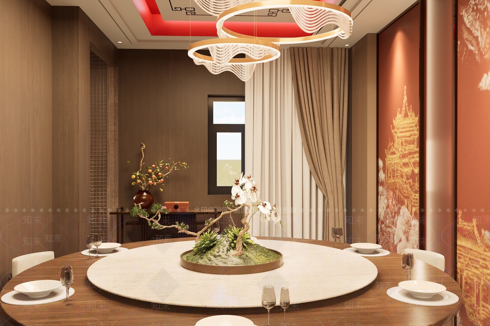 新中式中餐厅SU模型下载【ID:1201478198】
