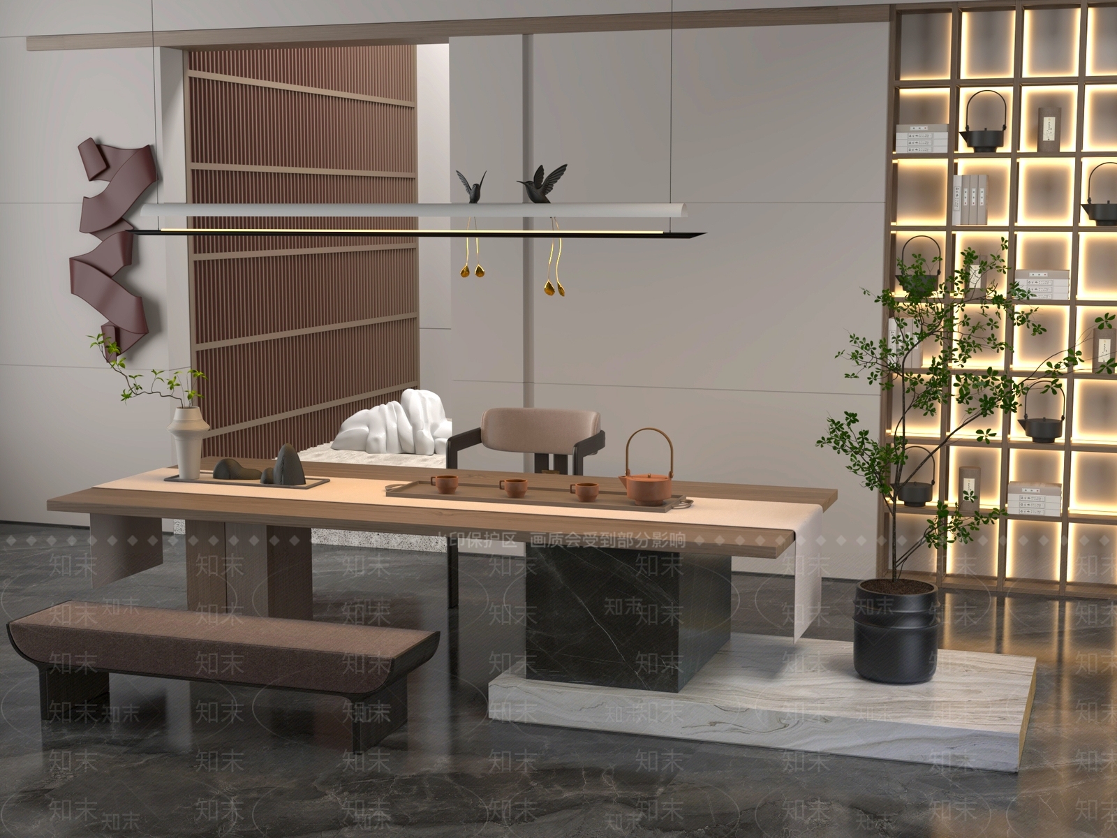 新中式中式茶桌椅3D模型下载【ID:1201478648】
