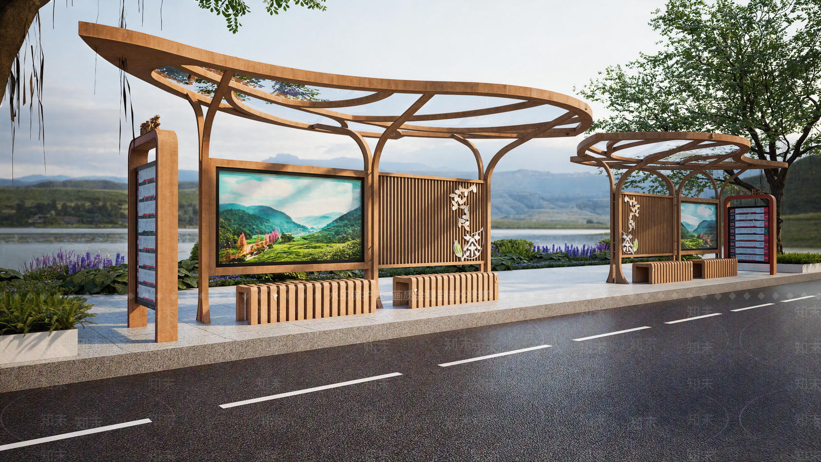 新中式中式公交站台SU模型下载【ID:1201479365】