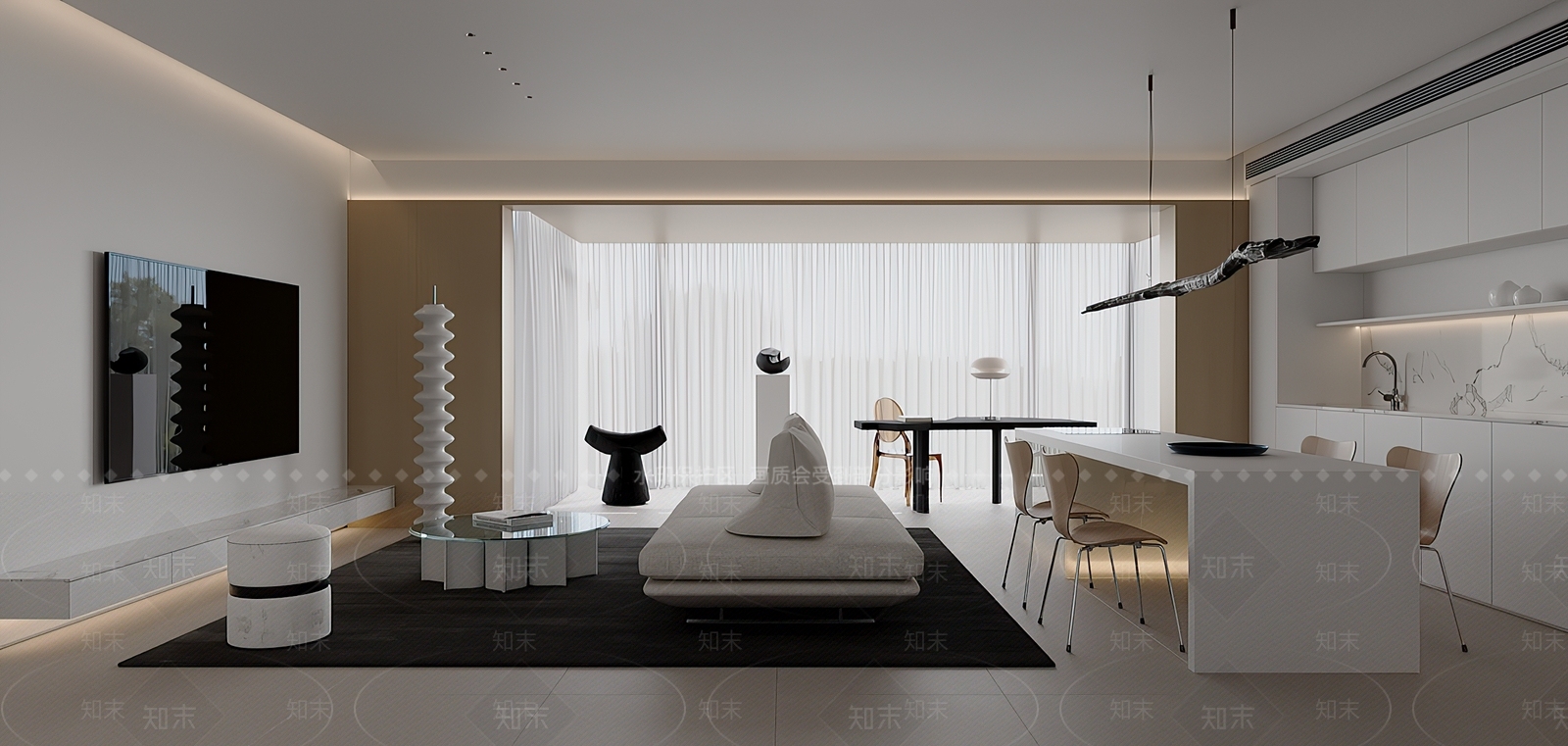 白色吧台餐桌椅3D模型下载【ID:1227353622】