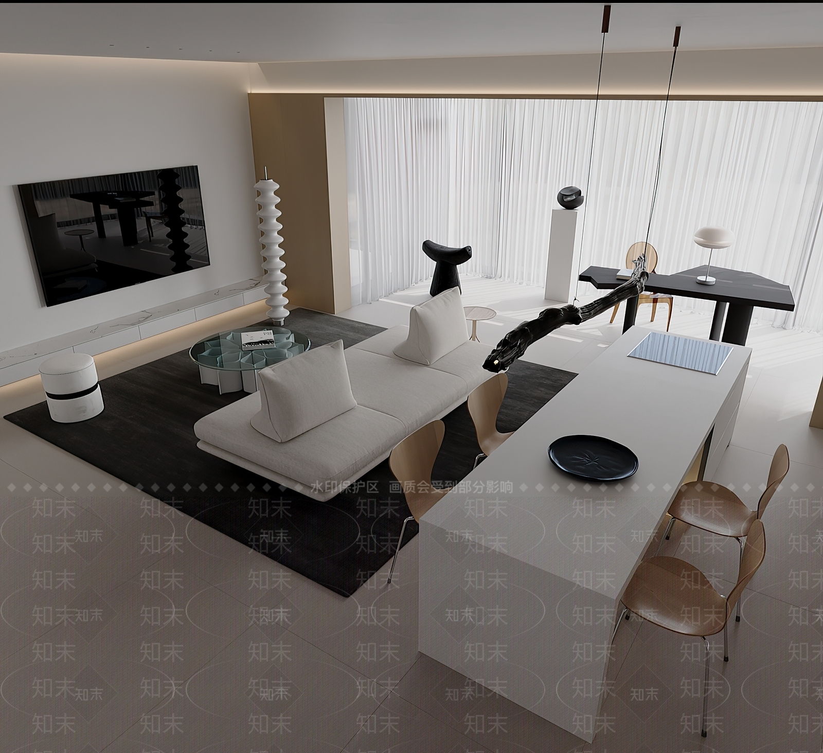 现代奶油多人沙发3D模型下载【ID:1201479588】