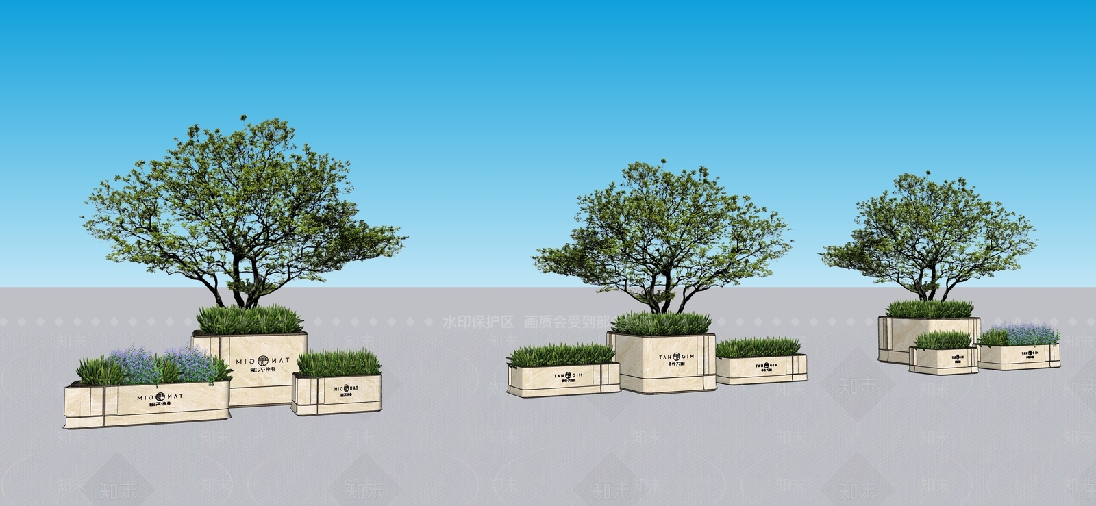 现代花钵花器SU模型草图