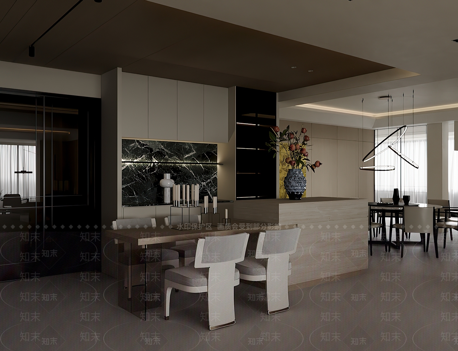新中式极简家居餐厅3D模型下载【ID:1201482123】