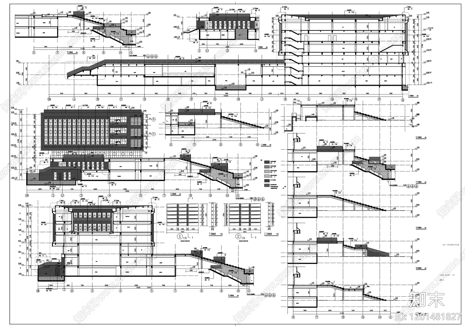 现代图书馆建筑cad施工图下载【ID:1201481827】