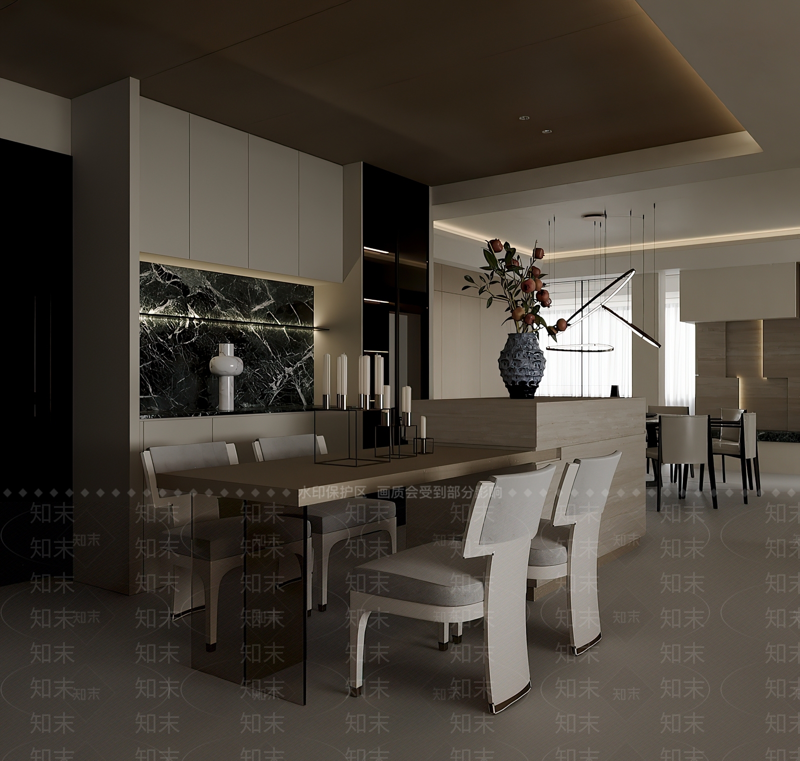 现代新中式家居餐厅3D模型下载【ID:1201482593】