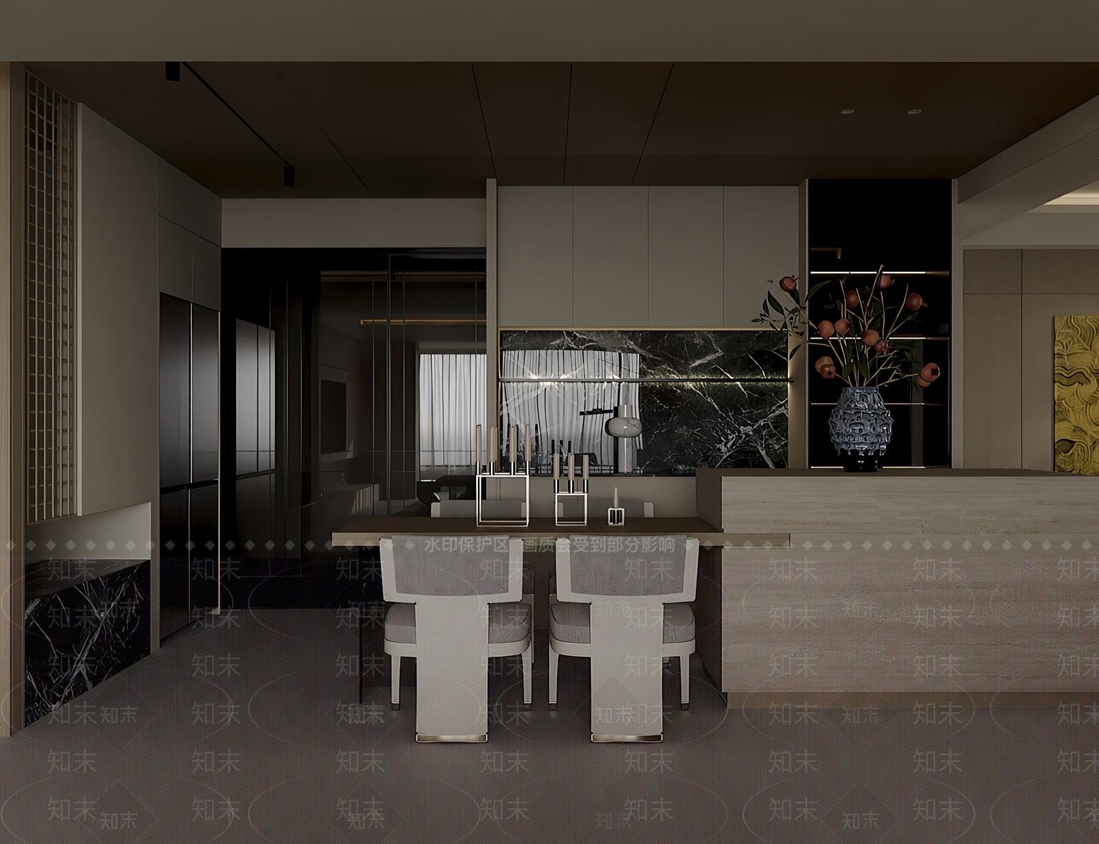 现代新中式家居餐厅3D模型下载【ID:1201482429】