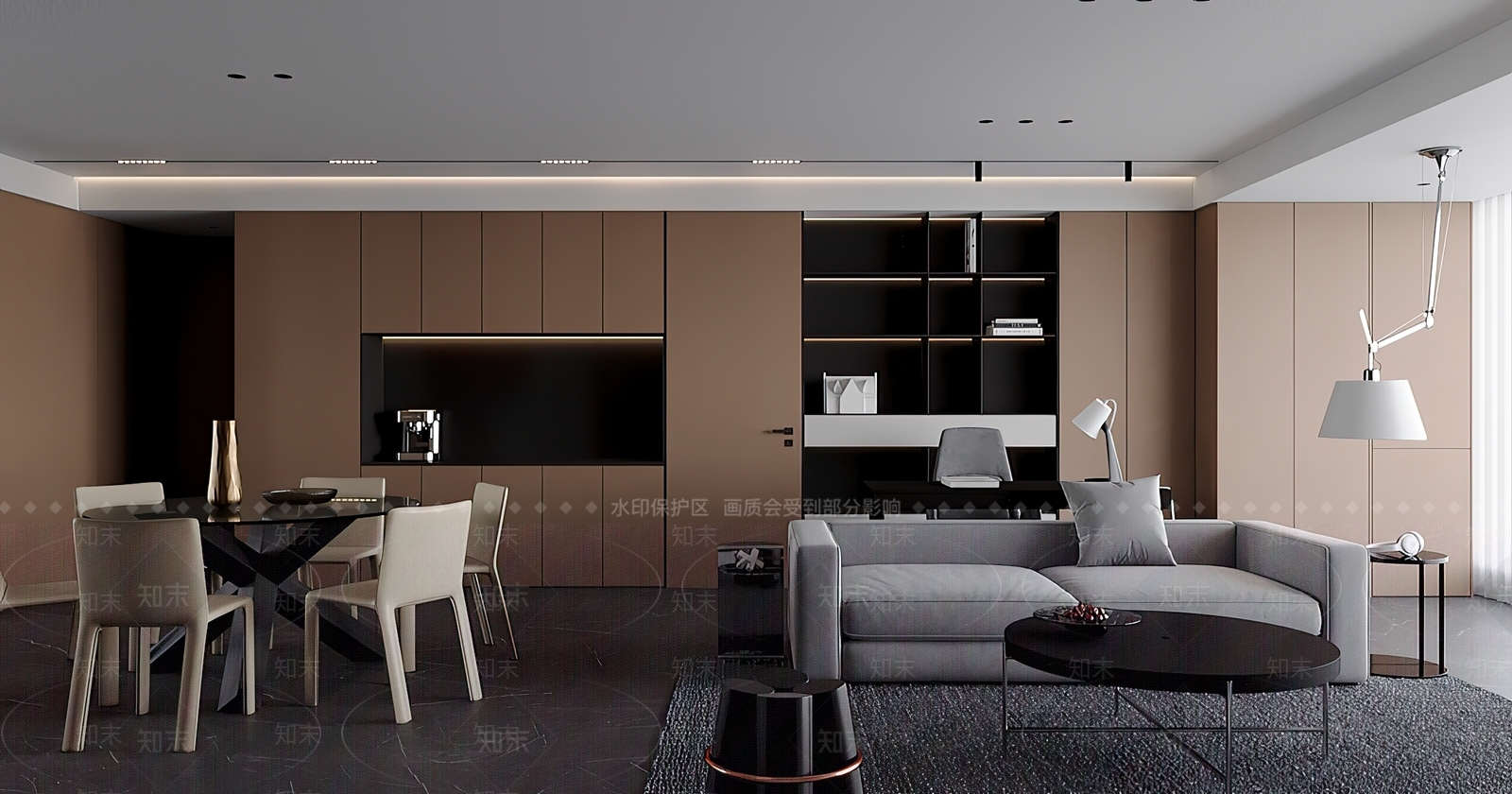 现代极简客餐厅3D模型下载【ID:1201482802】