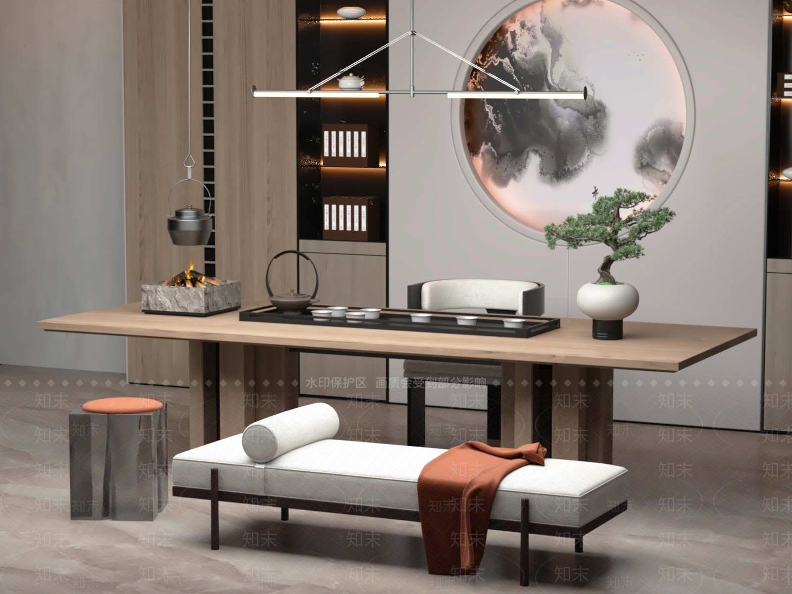 新中式中式茶桌椅3D模型下载【ID:1201487272】