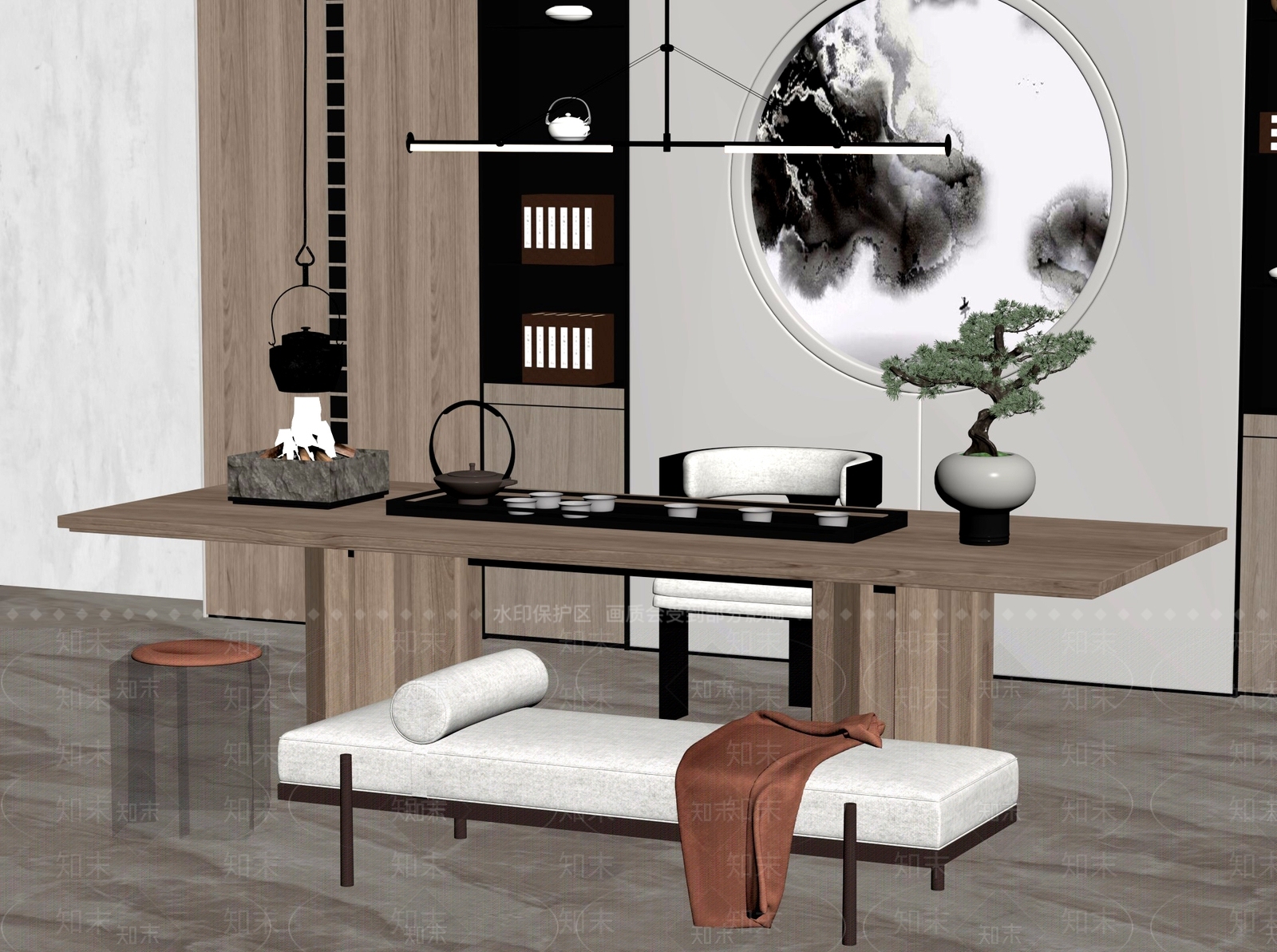 新中式中式茶桌椅3D模型下载【ID:1201487272】