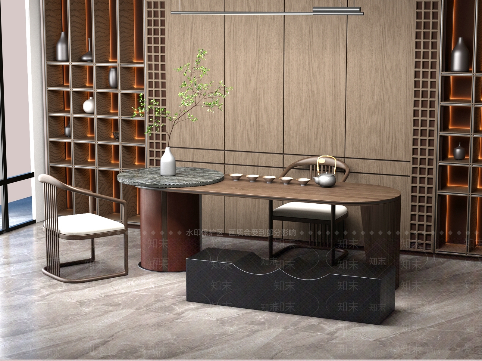 新中式中式茶桌椅3D模型下载【ID:1201487540】