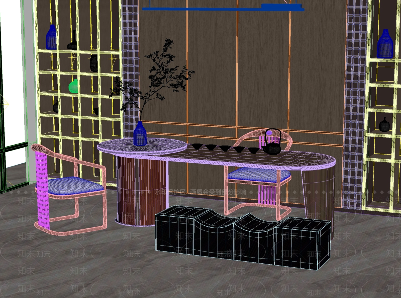 新中式中式茶桌椅3D模型下载【ID:1201487540】