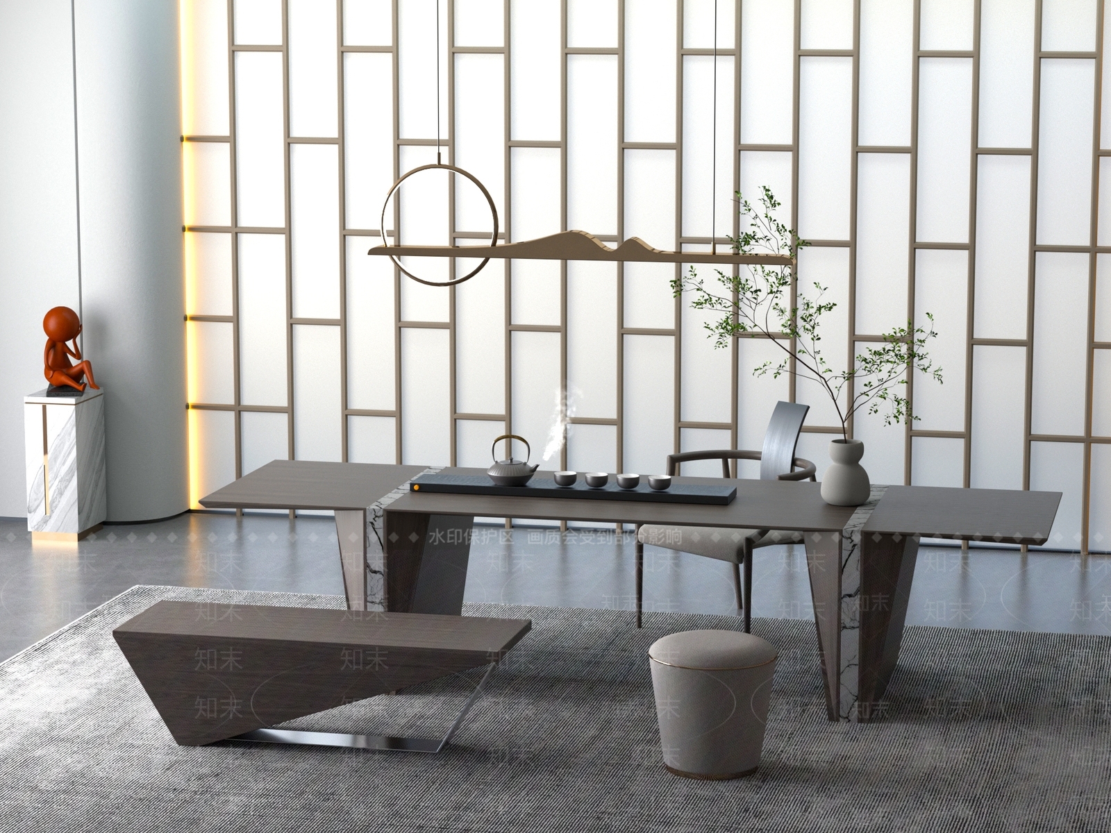 新中式中式茶桌椅3D模型下载【ID:1201487650】