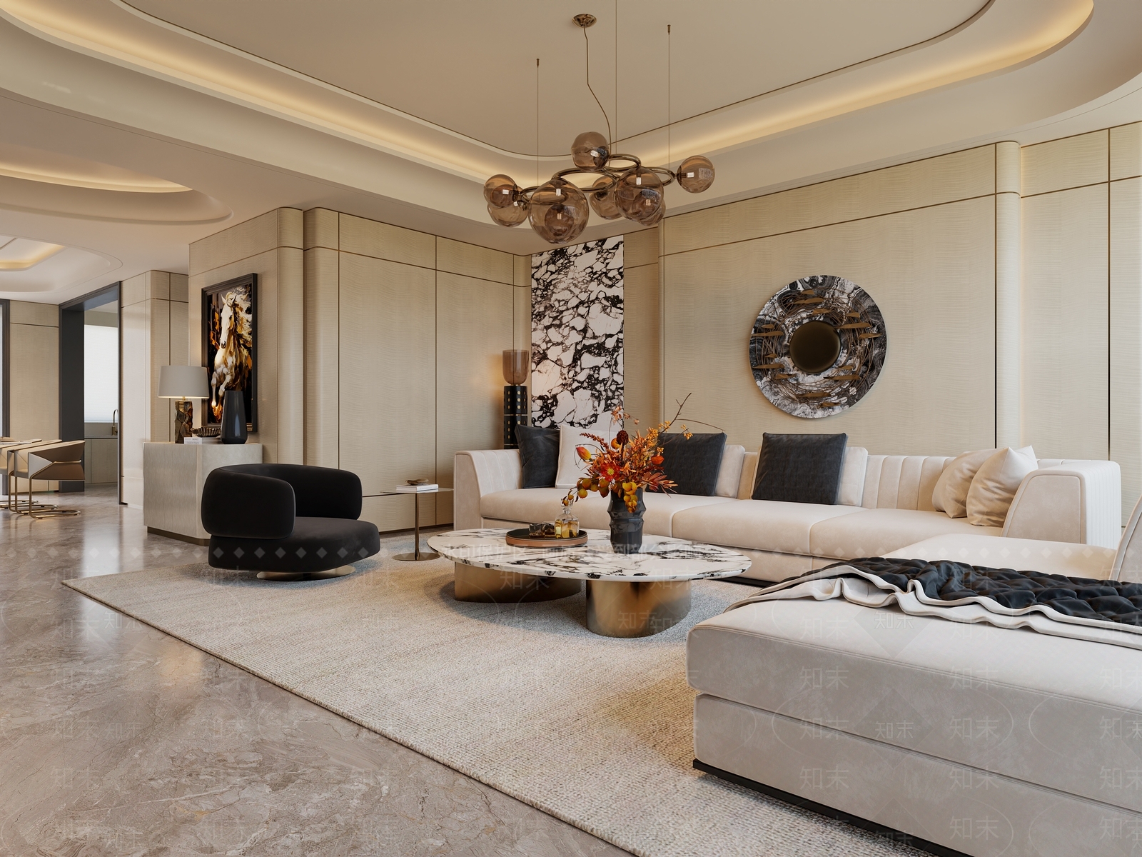 轻奢意式家居客厅3D模型下载【ID:1201492498】