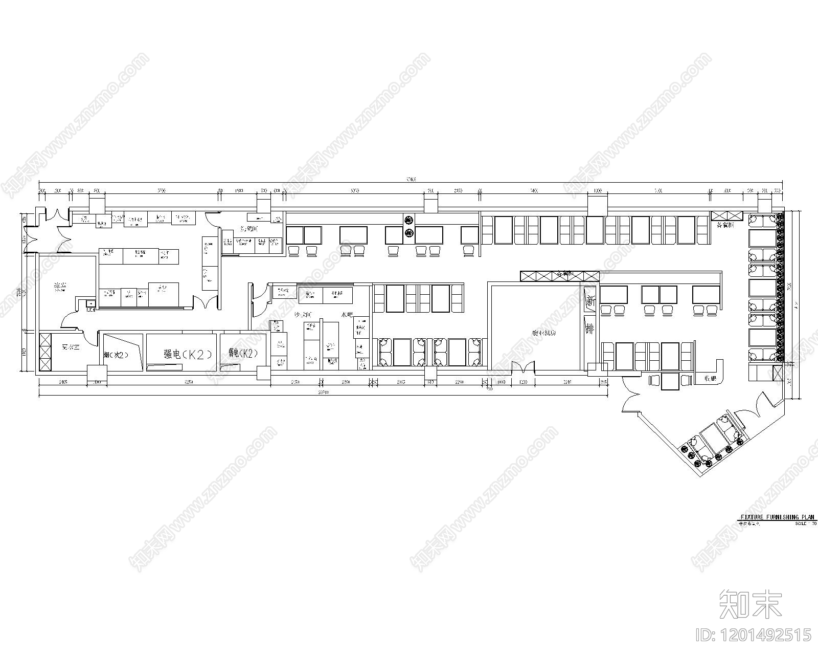现代西餐厅cad施工图下载【ID:1201492515】