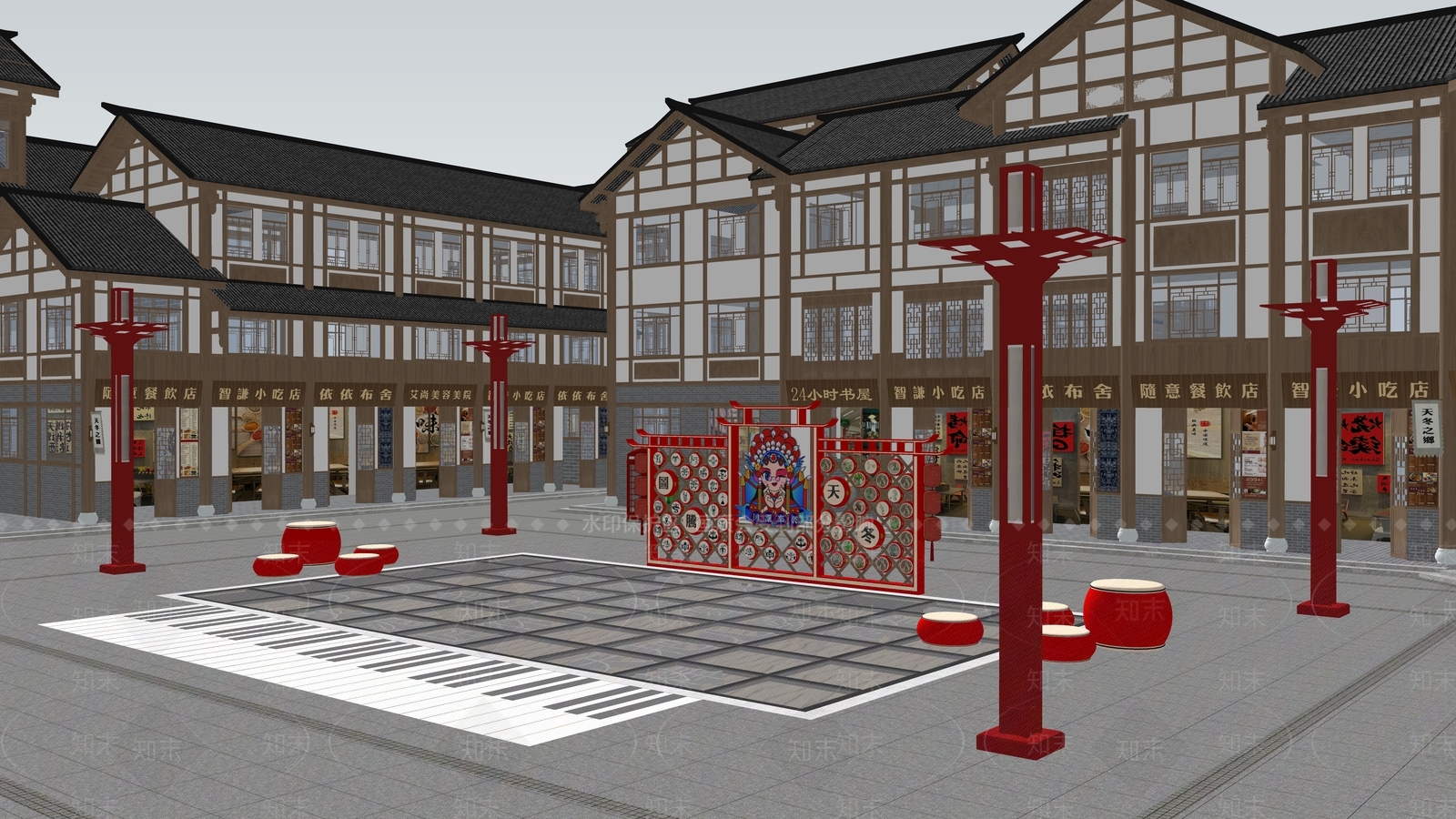 新中式古建筑SU模型下载【ID:1201492843】