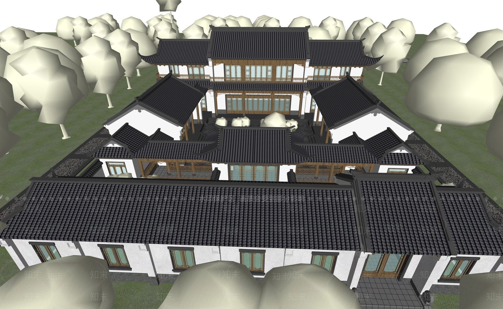 新中式四合院SU模型下载【ID:1201493968】