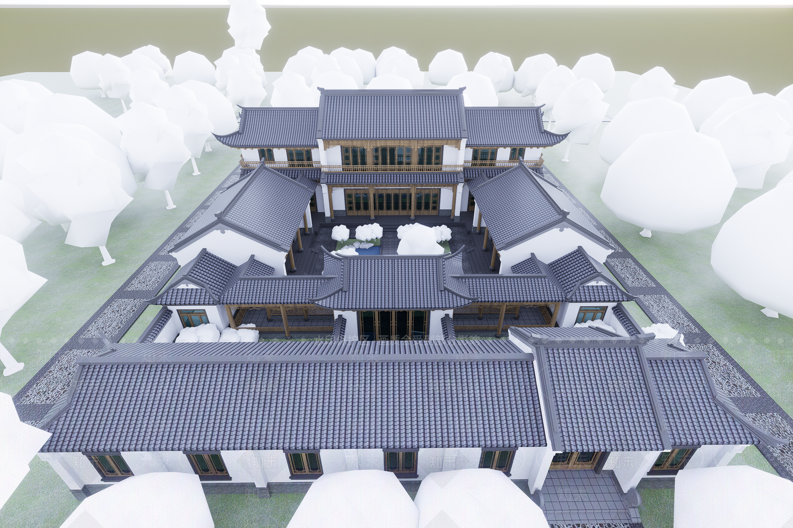 新中式四合院SU模型下载【ID:1201493968】