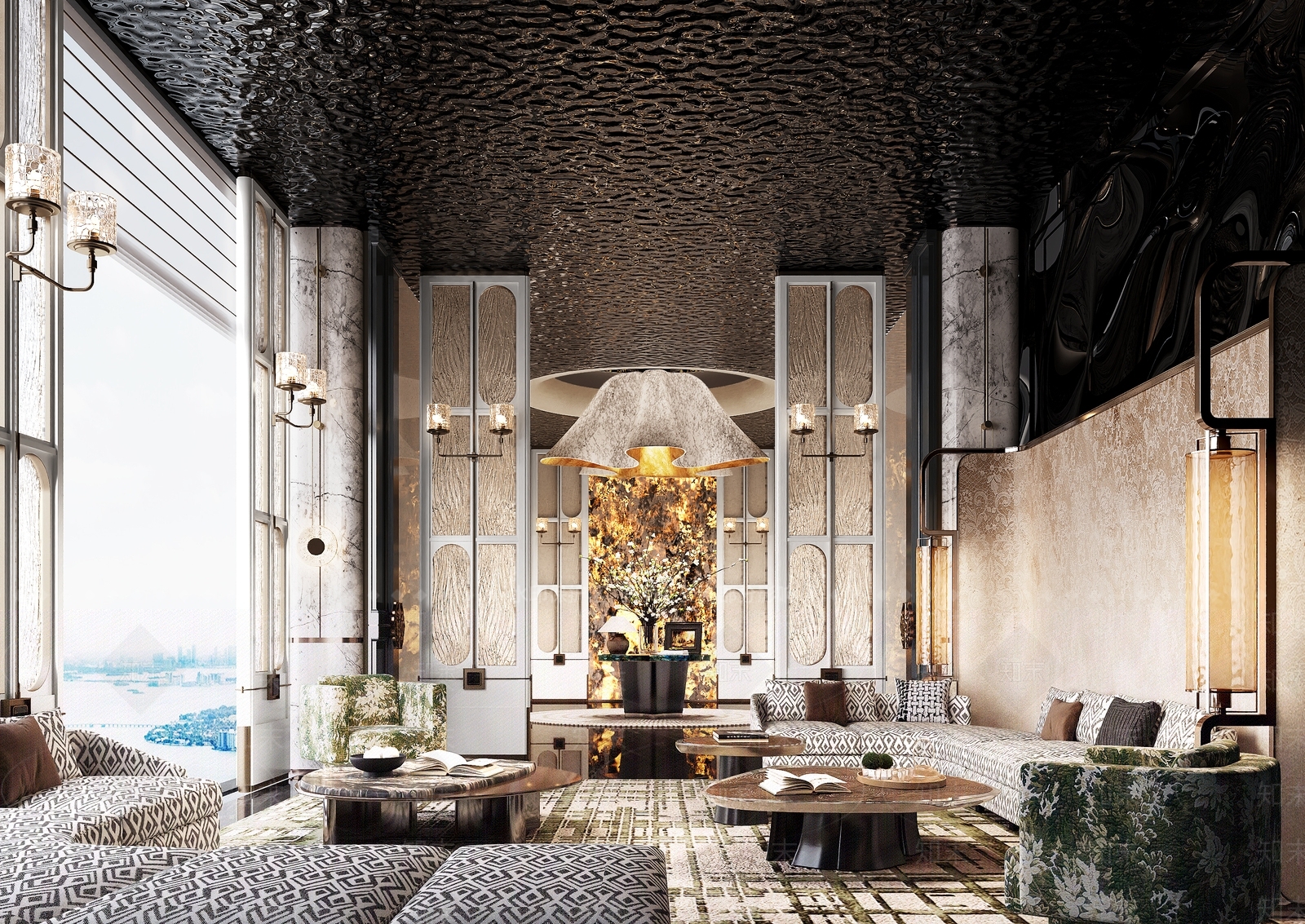 现代别墅客厅3D模型下载【ID:1201498916】