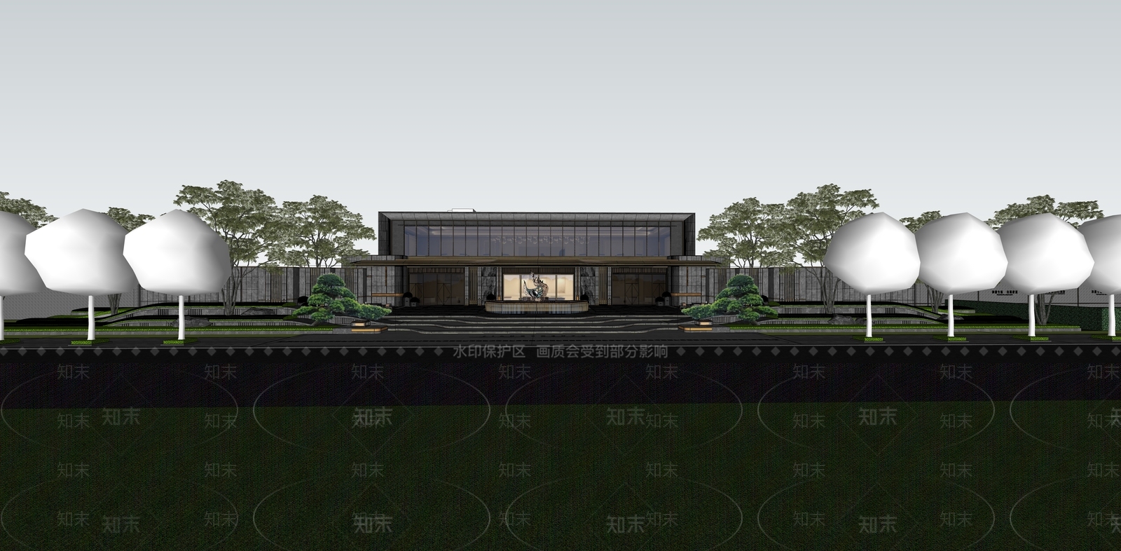 新中式轻奢售楼处建筑SU模型下载【ID:1201494919】