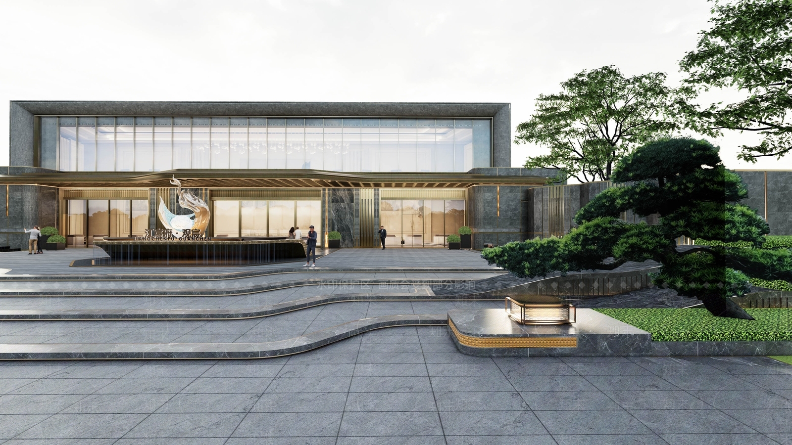 新中式轻奢售楼处建筑SU模型下载【ID:1201494919】