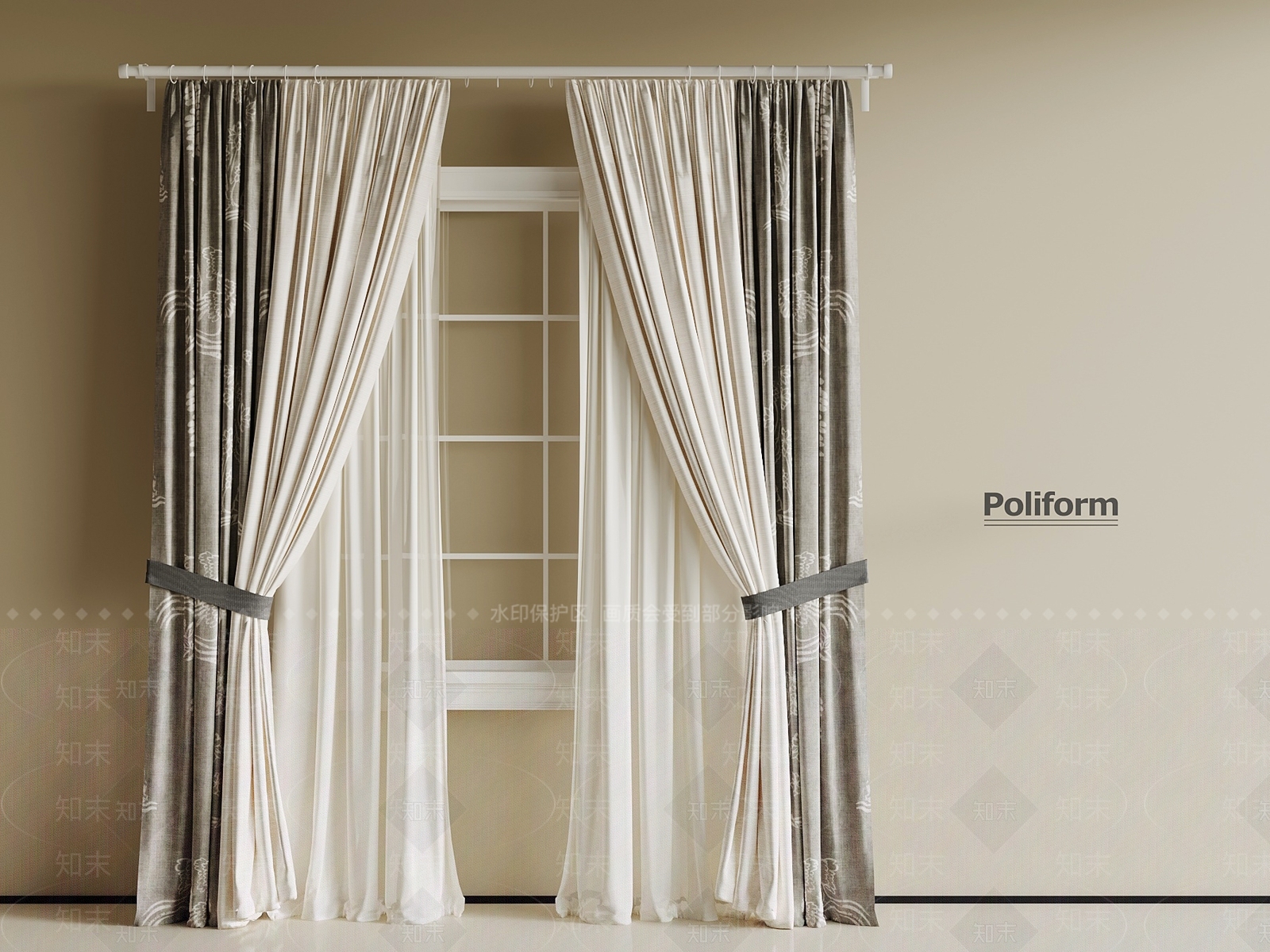 中古侘寂窗帘SU模型下载【ID:1201496127】