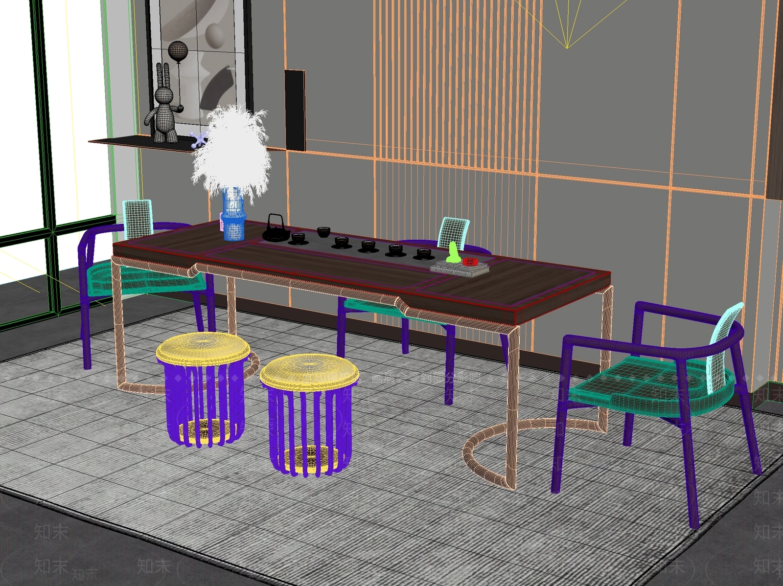 新中式中式茶桌椅3D模型下载【ID:1201499635】