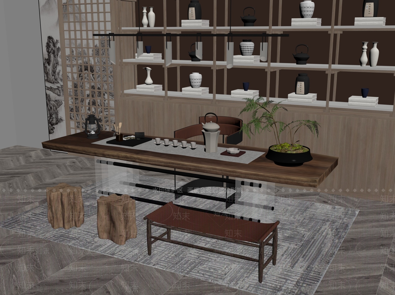 新中式中式茶桌椅3D模型下载【ID:1201500391】