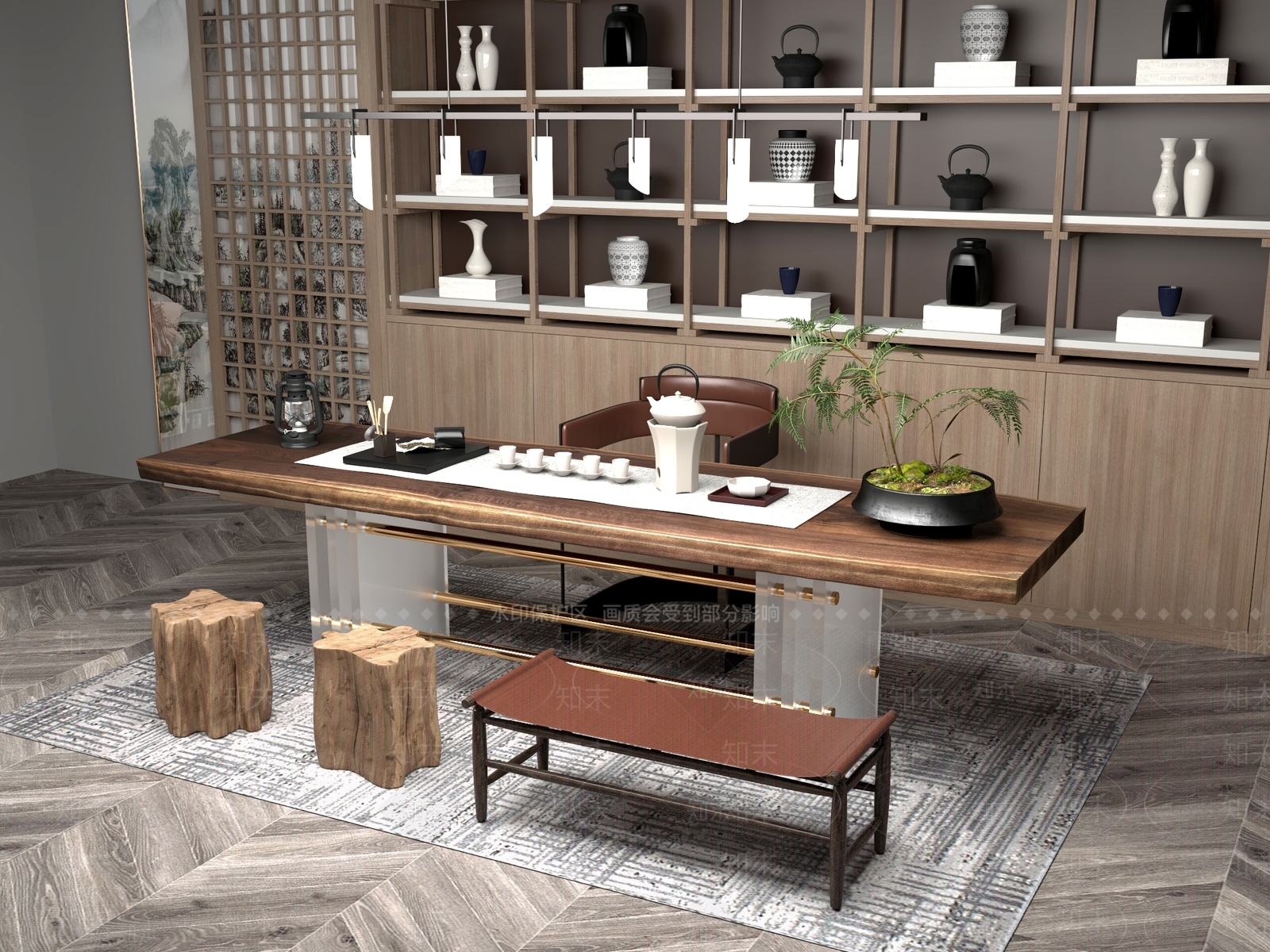 新中式中式茶桌椅3D模型下载【ID:1201500391】
