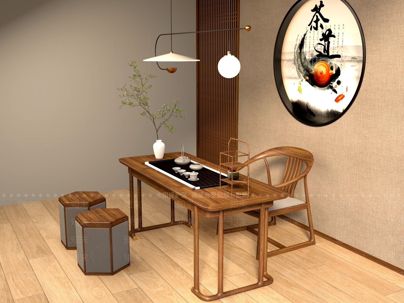 新中式中式茶桌椅3D模型下载【ID:1201501200】