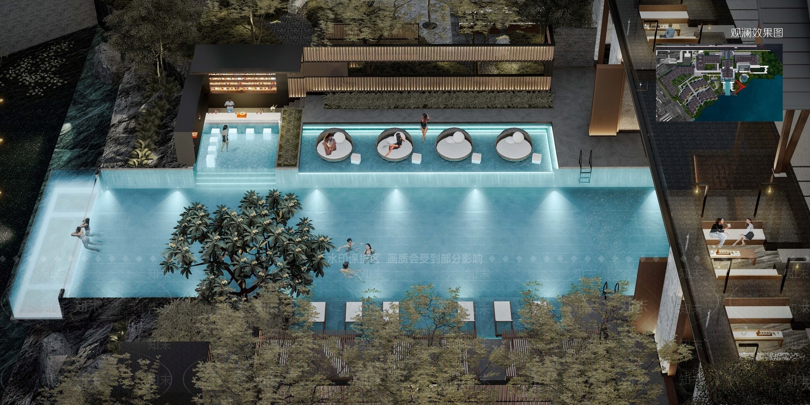 现代日式人工水池SU模型下载【ID:1201503859】