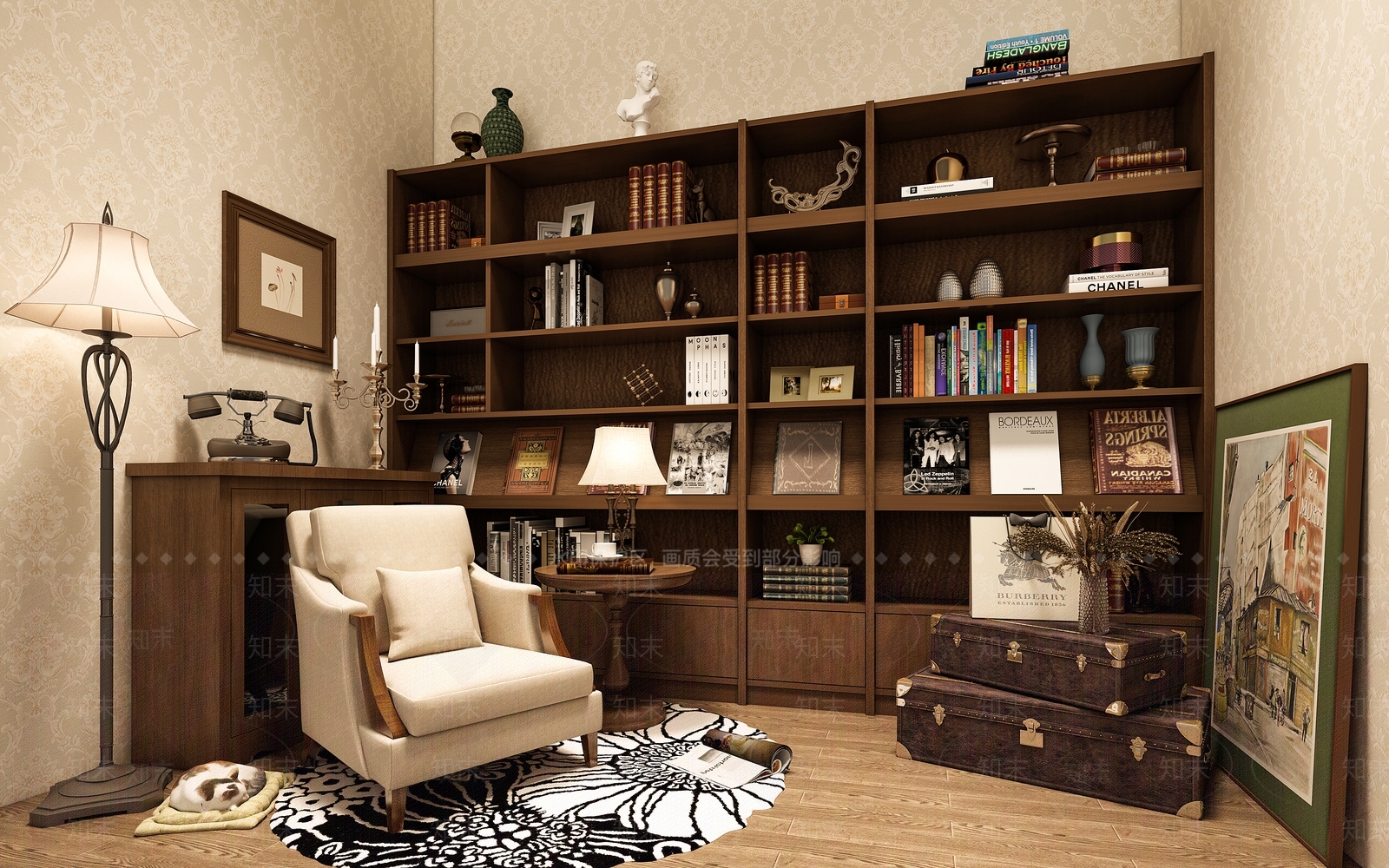 复古美式书房3D模型下载【ID:1201501523】