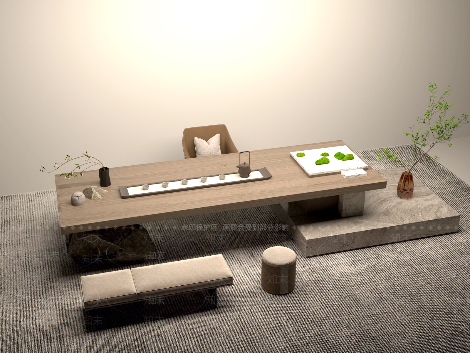 新中式中式茶桌椅3D模型下载【ID:1201503066】