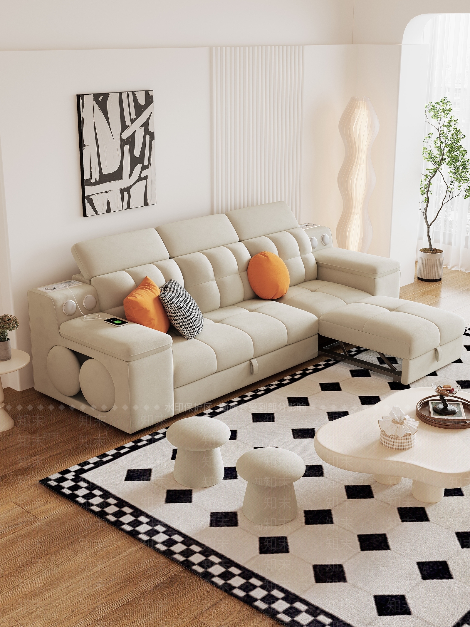 现代简约多人沙发3D模型下载【ID:1201503197】