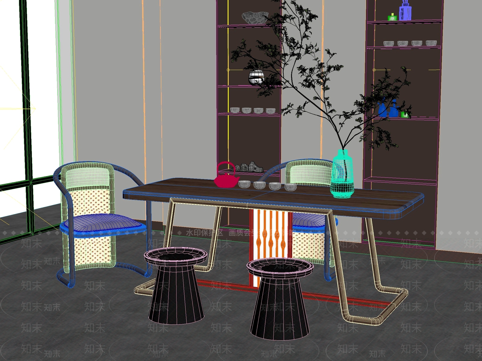 新中式中式茶桌椅3D模型下载【ID:1201504755】