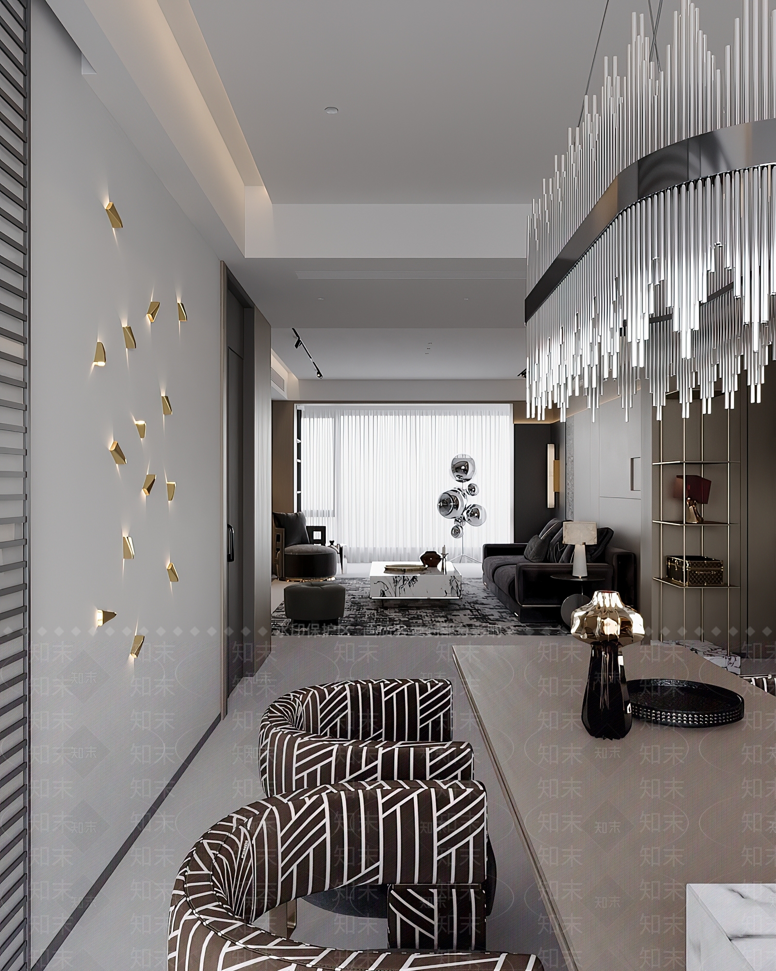 现代极简客餐厅3D模型下载【ID:1201506238】