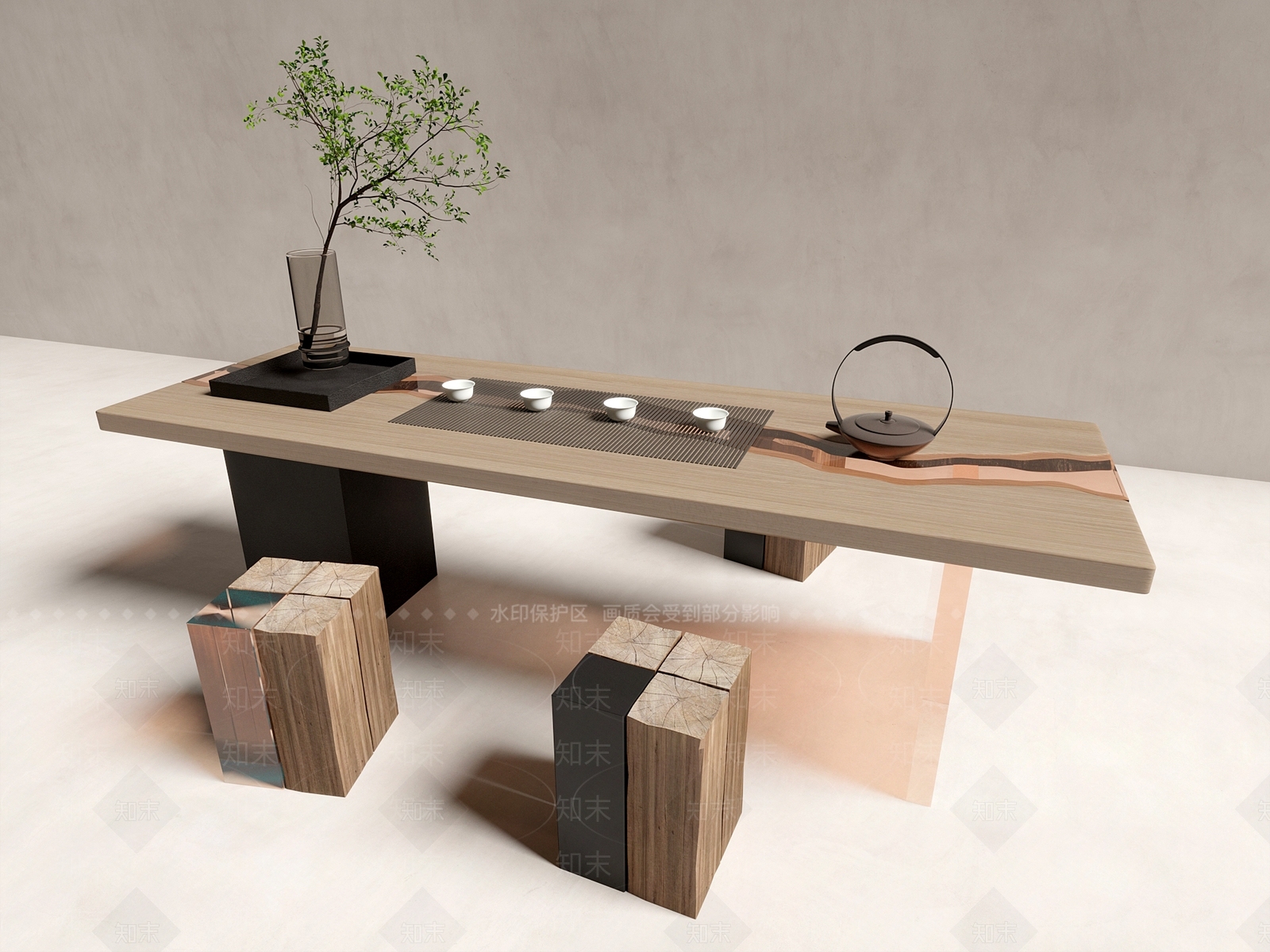 新中式中式茶桌椅3D模型下载【ID:1201509961】