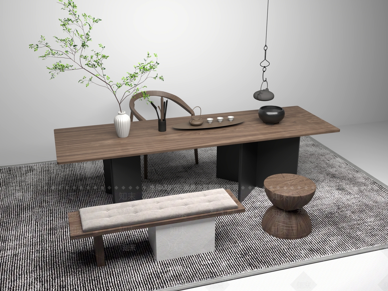 新中式中式茶桌椅3D模型下载【ID:1201510471】