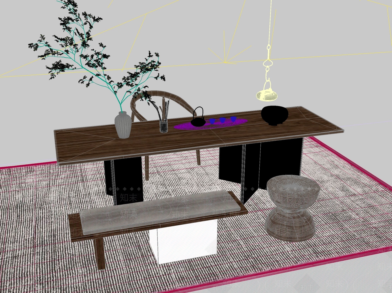 新中式中式茶桌椅3D模型下载【ID:1201510471】