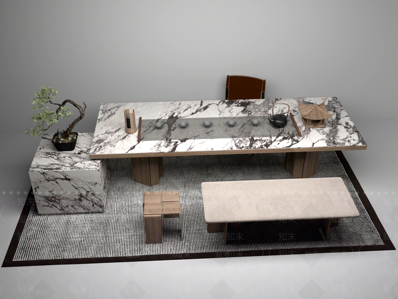 新中式中式茶桌椅3D模型下载【ID:1201512053】